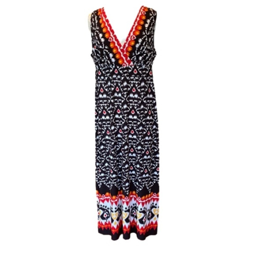 Chico’s Sleeveless Maxi Dress Bohemian Print Jersey Knit Dress NWT